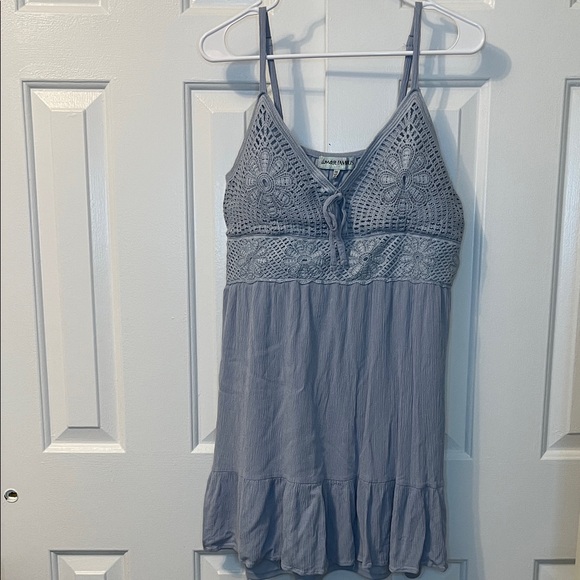 Juniors’ Almost Famous Sleeveless Molded Cup Crochet Bodice Dress Blue Size XXL - Picture 1 of 7